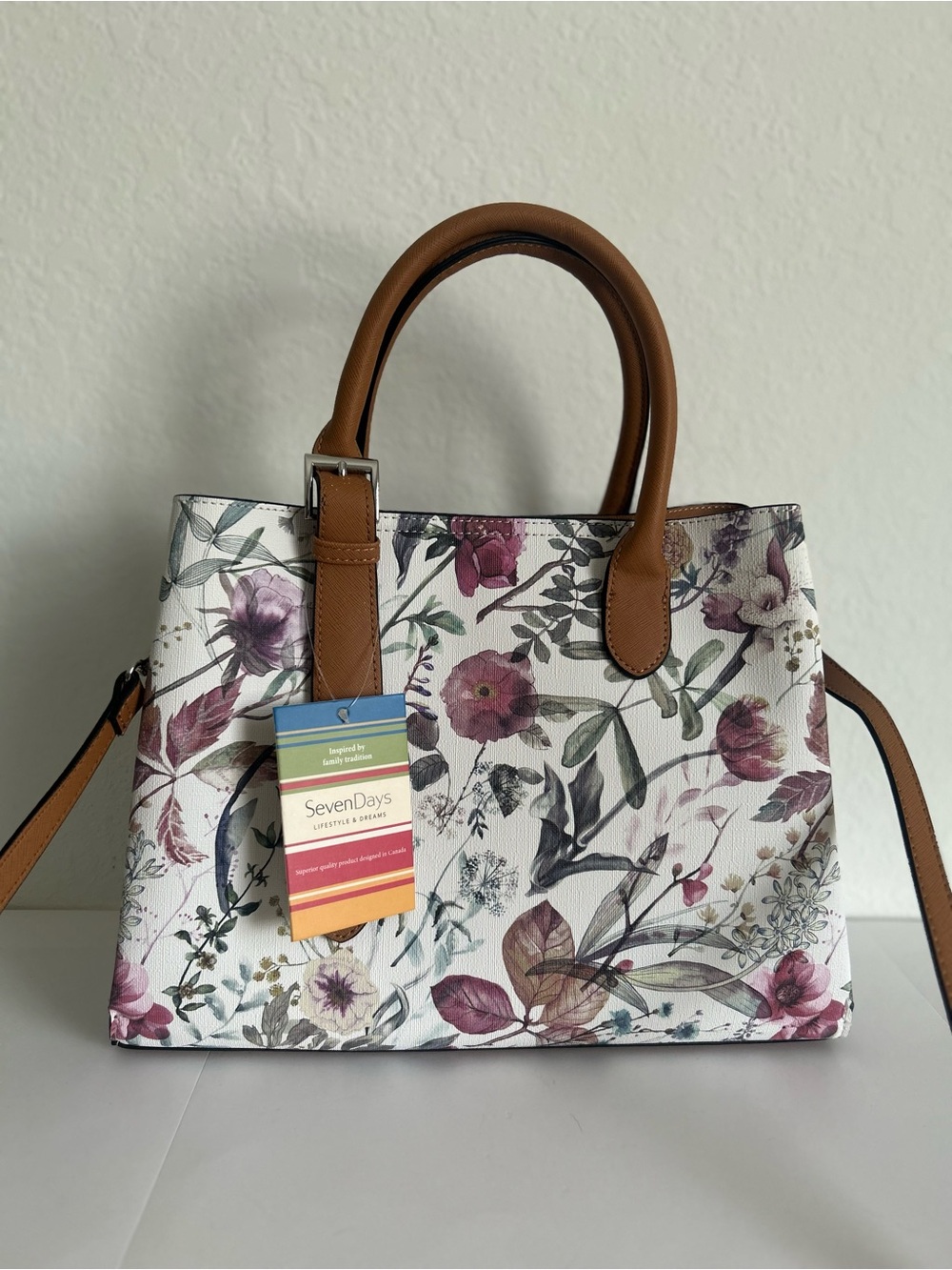 Seven days Floral white purple green Satchel Handbag